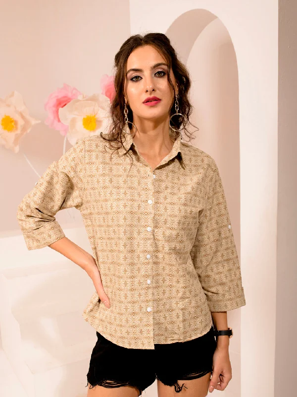 TANDUL Women Regular Fit Printed Built-up Collar Casual Shirt Stylish Pleated Short Sleeve TANDUL Women Regular Fit Printed Built-up Collar Casual Shirt Stylish Pleated Short Sleeve