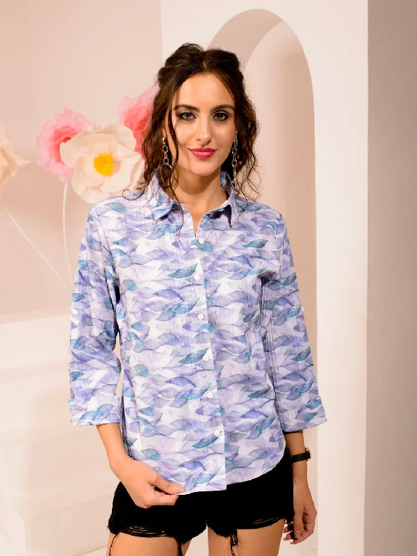 TANDUL Women Regular Fit Printed Built-up Collar Casual Shirt Modern Short Sleeve Top TANDUL Women Regular Fit Printed Built-up Collar Casual Shirt Modern Short Sleeve Top