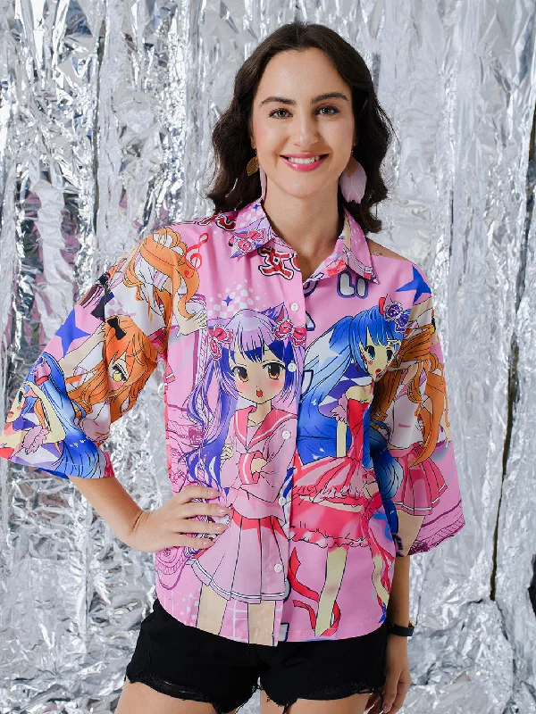TANDUL  Women Regular Fit Printed Casual Shirt Soft Silk Short Sleeve