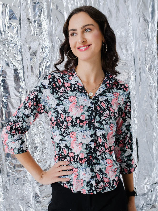 TANDUL  Women Regular Fit Printed Casual Shirt Comfortable Flowing Short Sleeve