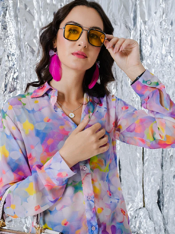 TANDUL  Women Regular Fit Printed Casual Shirt Stylish Crew Neck Shirt