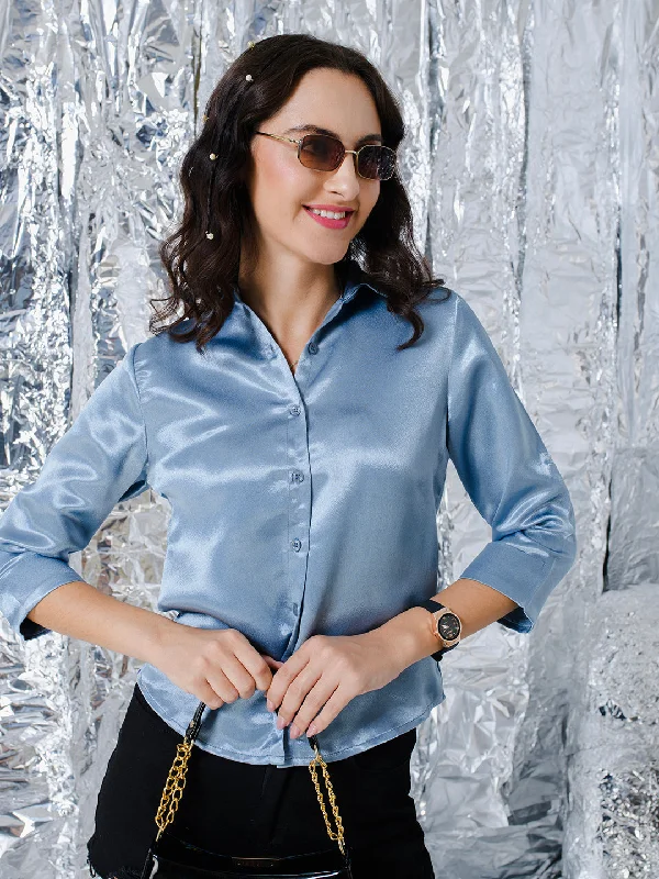 TANDUL  Women Regular Fit Solid Casual Shirt Elegant Lace Short Sleeve