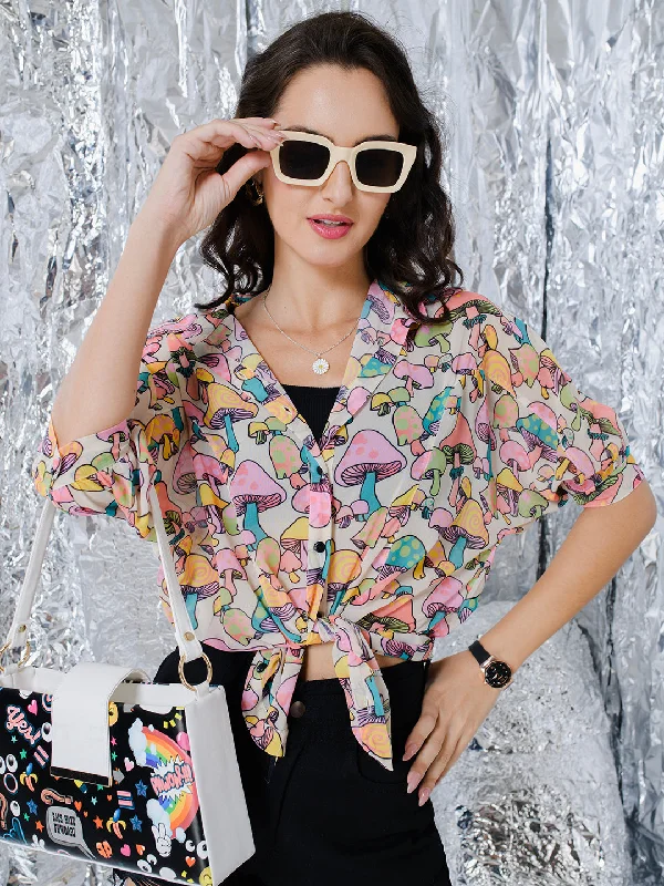 TANDUL  Women Regular Fit Printed Casual Shirt Classic Denim Short Sleeve