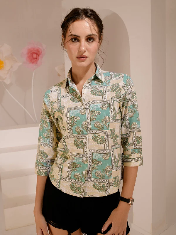 TANDUL Women Regular Fit Printed Built-up Collar Casual Shirt Casual Ruffle Short Shirt TANDUL Women Regular Fit Printed Built-up Collar Casual Shirt Casual Ruffle Short Shirt