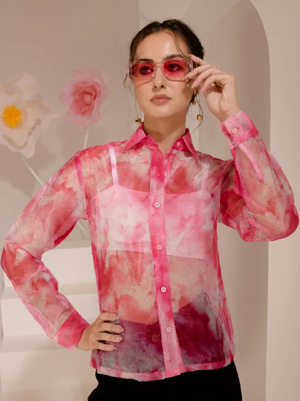 TANDUL Women Regular Fit Printed Built-up Collar Casual Shirt Stylish Split-Hem Short Shirt TANDUL Women Regular Fit Printed Built-up Collar Casual Shirt Stylish Split-Hem Short Shirt