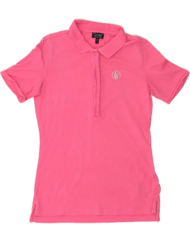 ARMANI JEANS Womens Polo Shirt IT 44 Medium Pink Cotton Stylish Striped Short Sleeve ARMANI JEANS Womens Polo Shirt IT 44 Medium Pink Cotton Stylish Striped Short Sleeve