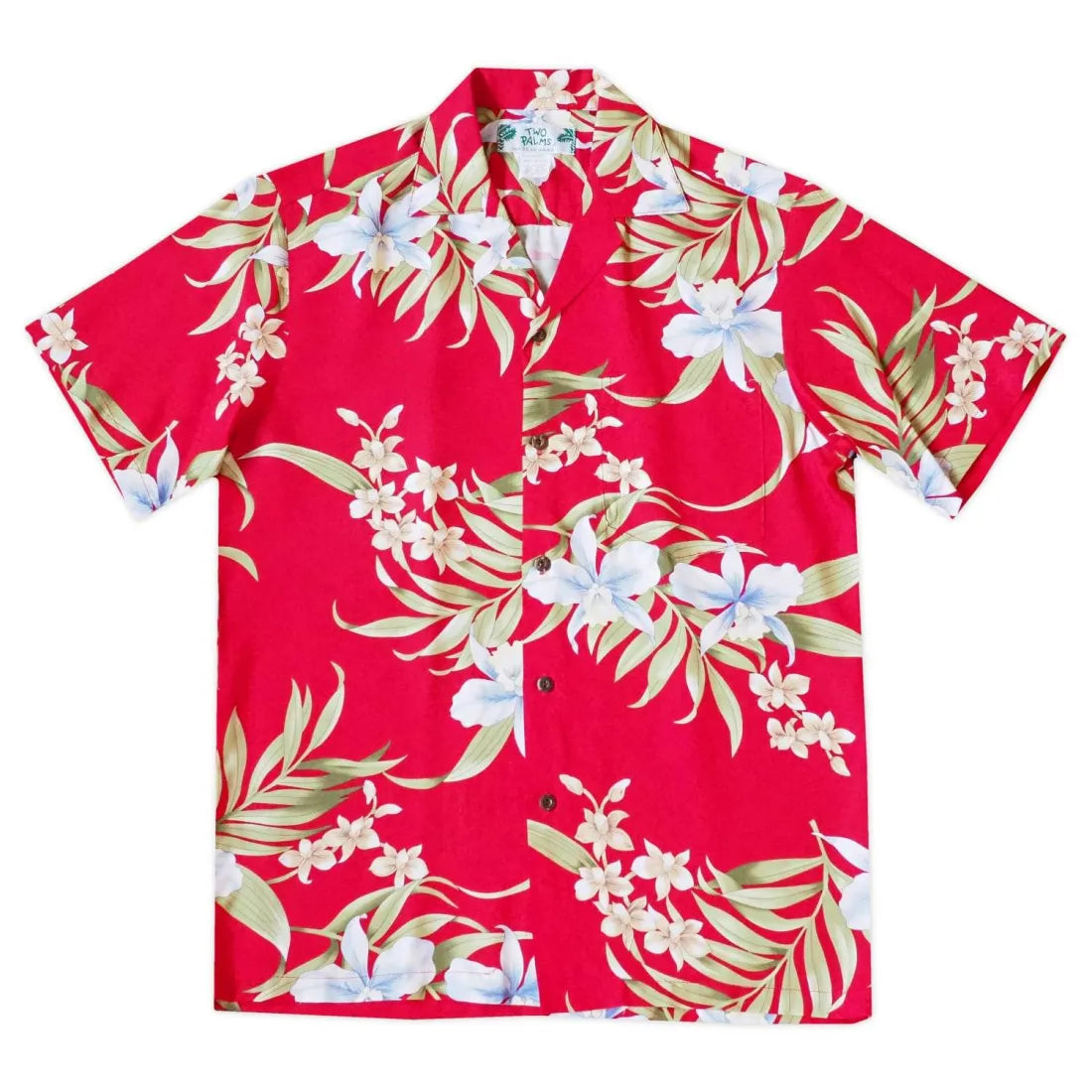 Bamboo Orchid Red Hawaiian Rayon Shirt Casual Button-Down Short Shirt