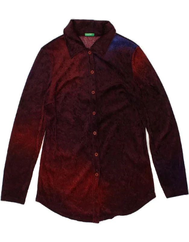 BENETTON Womens Shirt UK 6 XS Purple Tie Dye Polyester Relaxed Fit Short Blouse