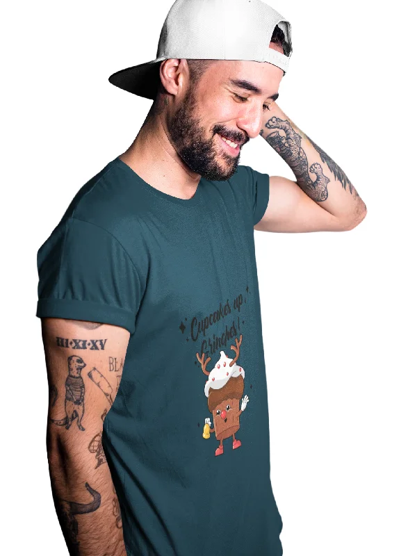 Christmas Printed Tshirt by UQ(Petrol Blue) Elegant Silk Short Shirt