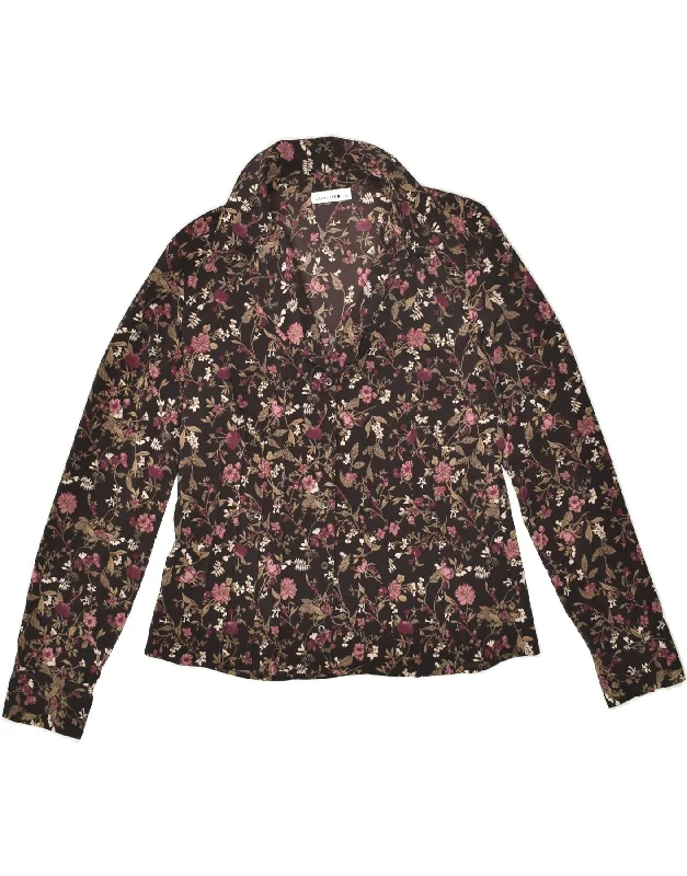 COMMA, Womens Shirt IT 40 Small Black Floral Relaxed Button-Down Short Shirt