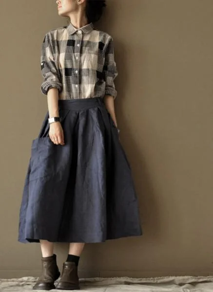 Check Cotton Linen Shirt Women Tops Fashion Clothes LR825 Elegant Longline Short Shirt Check Cotton Linen Shirt Women Tops Fashion Clothes LR825 Elegant Longline Short Shirt
