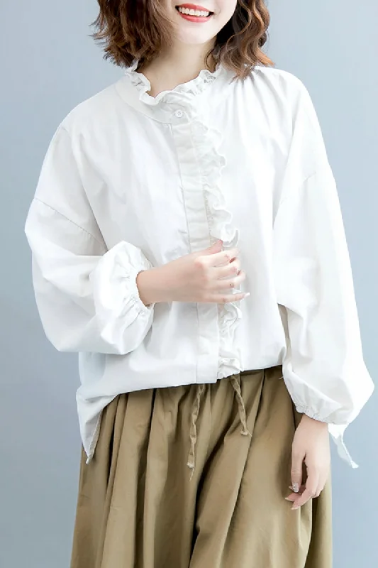 Cute Casual Cotton Shirt Women Fall Tops S7081 Trendy Short Sleeve Tunic