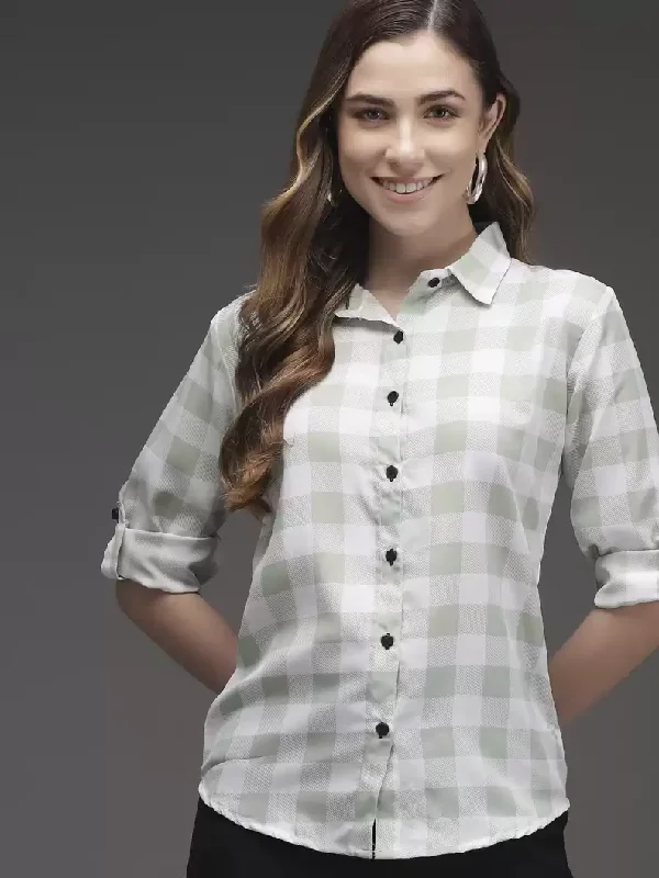 TANDUL  Women Regular Fit Checkered Casual Shirt Fashionable Rounded Short Shirt