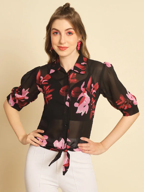 TANDUL Women Regular Fit Printed Built-up Collar Casual Shirt Soft Silk Short Sleeve TANDUL Women Regular Fit Printed Built-up Collar Casual Shirt Soft Silk Short Sleeve