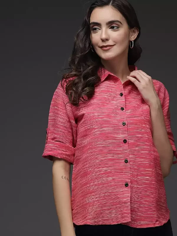 TANDUL Women Regular Fit Printed Button Down Collar Formal Shirt Fashionable Rounded Short Shirt TANDUL Women Regular Fit Printed Button Down Collar Formal Shirt Fashionable Rounded Short Shirt