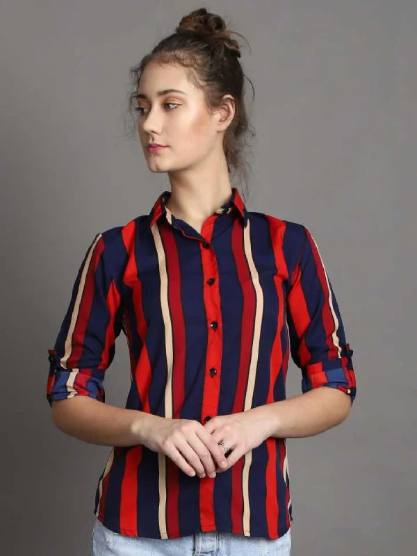 TANDUL Women Regular Fit Printed Spread Collar Formal Shirt Soft Flowing Short Shirt TANDUL Women Regular Fit Printed Spread Collar Formal Shirt Soft Flowing Short Shirt