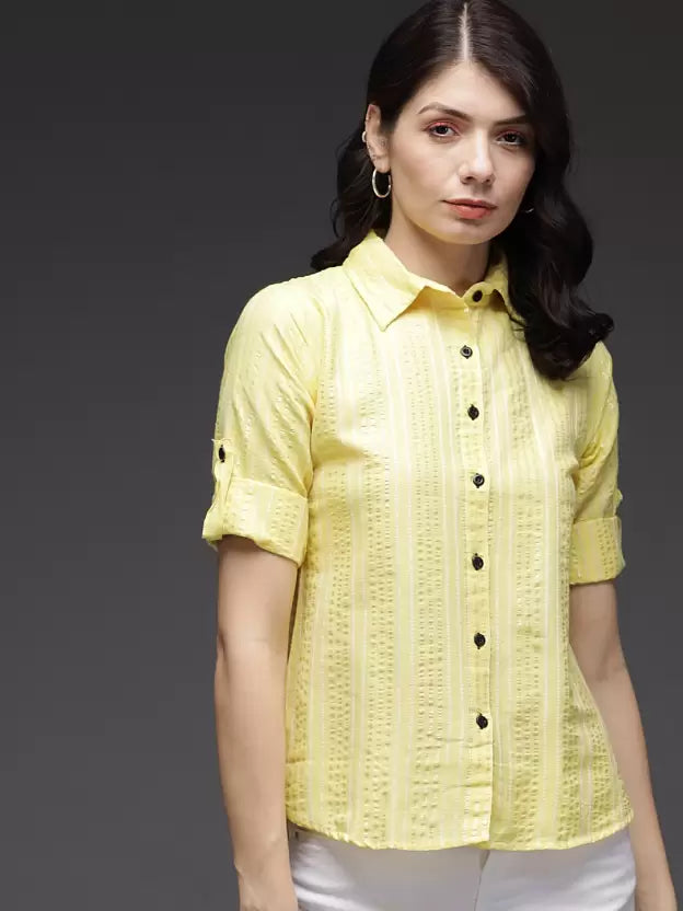 TANDUL Women Regular Fit Self Design Button Down Collar Party Shirt Classic Short Sleeve Blouse TANDUL Women Regular Fit Self Design Button Down Collar Party Shirt Classic Short Sleeve Blouse