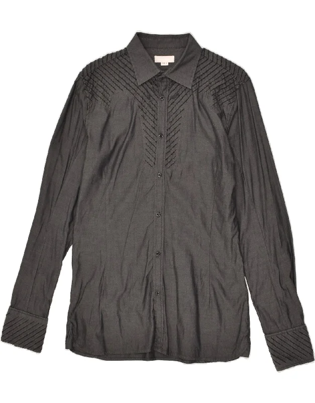 DIESEL Womens Shirt UK 14 Medium Grey Cotton Chic V-Neck Short Blouse