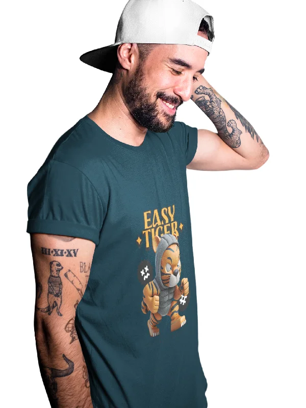 Easy Tiger Printed Tshirt by UQ(Petrol Blue) Comfortable Summer Short Shirt