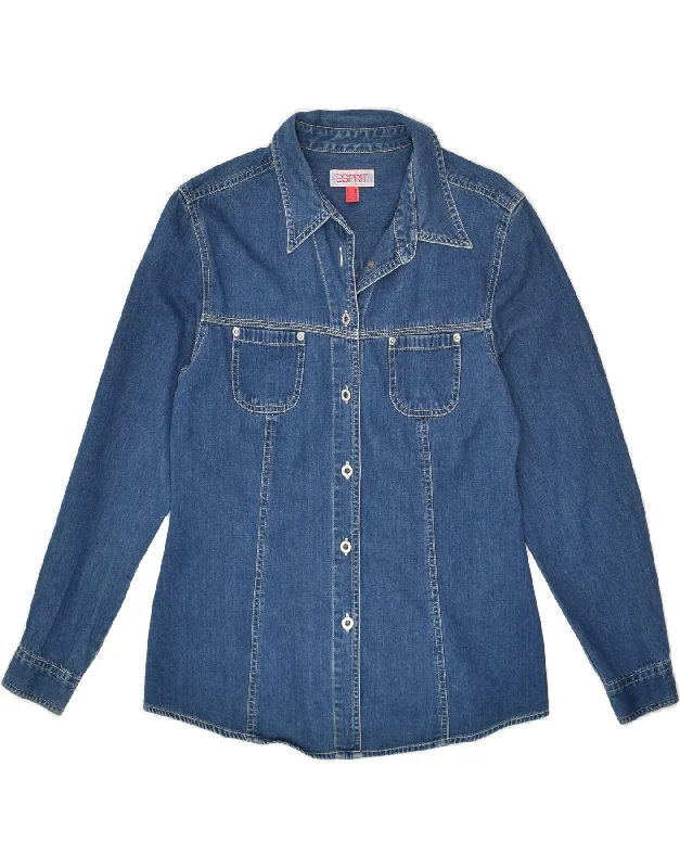 ESPRIT Womens Denim Shirt UK 12 Medium  Blue Cotton Cozy Summer Short Shirt