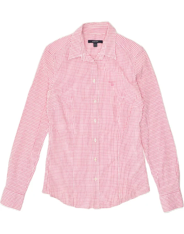 GANT Womens Shirt UK 12 Medium  Pink Check Cotton Trendy Summer Short Sleeve