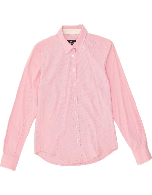 GANT Womens Shirt UK 12 Medium Pink Check Cotton Trendy Summer Short Sleeve