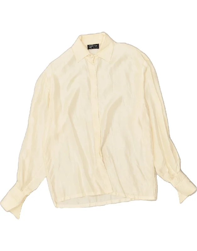 GENNY Womens Shirt UK 16 Large Off White Relaxed Cotton Short Blouse