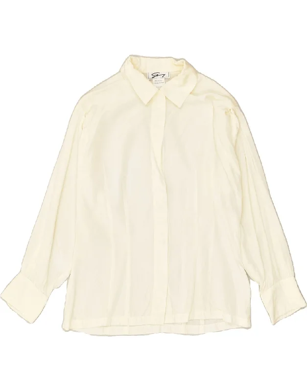 GENNY Womens Shirt US 8 Medium Off White Acetate Comfortable Fitted Short Sleeve
