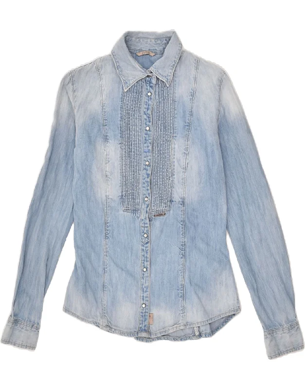 GUESS Womens Denim Shirt UK 4  XS Blue Cotton Modern Short Sleeve Top