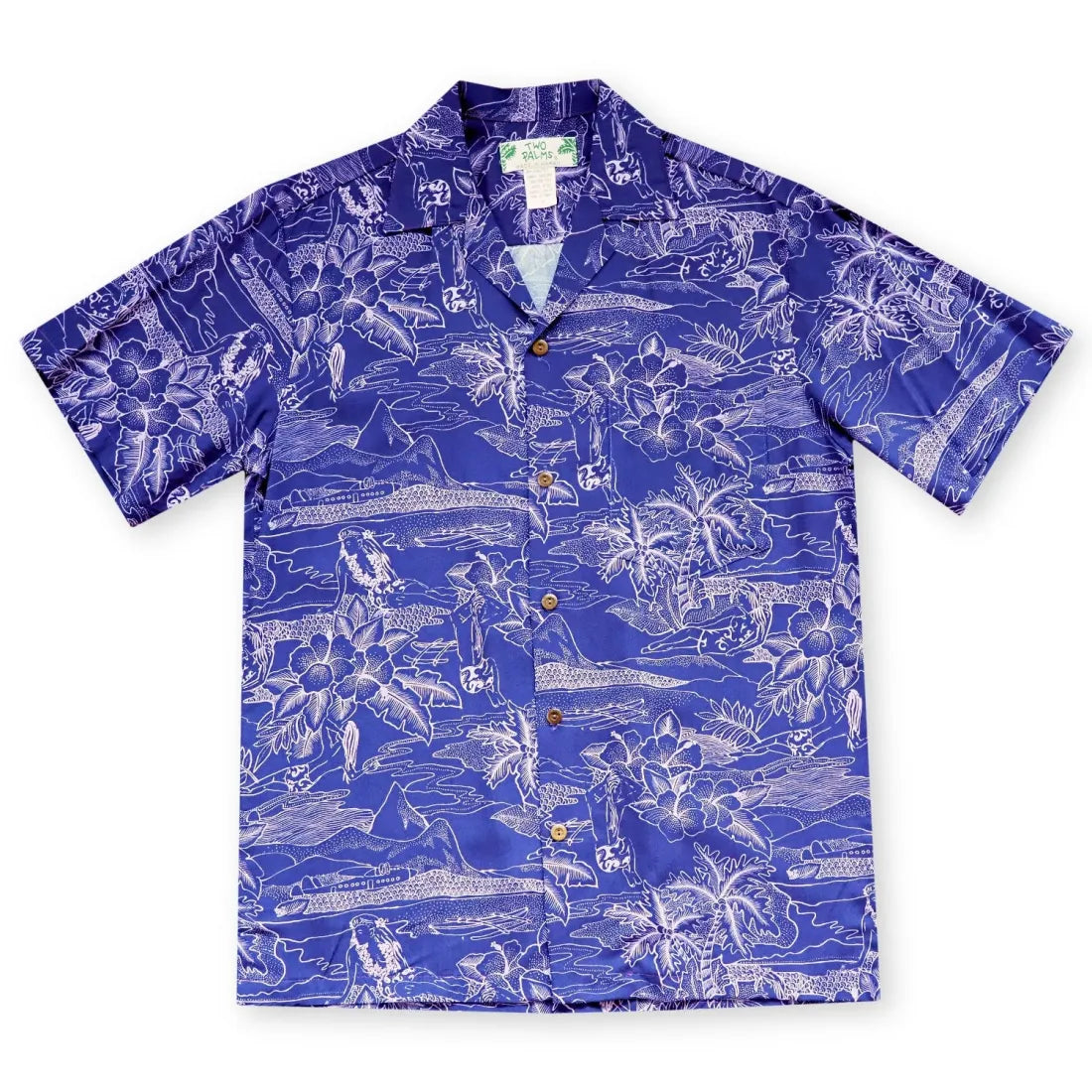 Island Hop Purple Hawaiian Rayon Shirt Relaxed Short Sleeve Tee