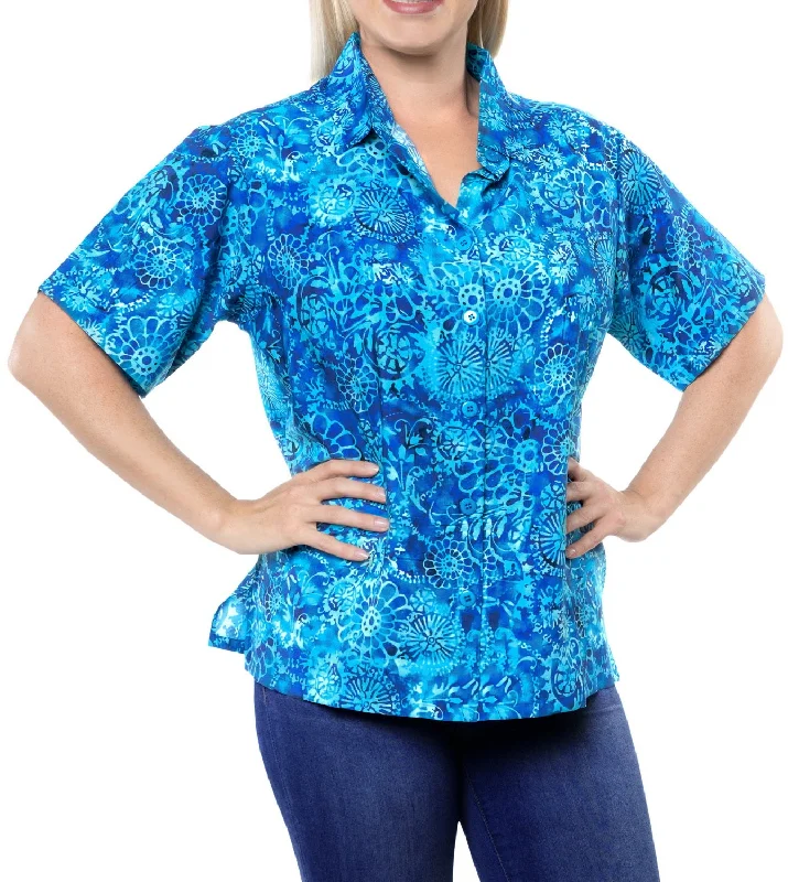 LA LEELA Women's Beach Casual Hawaiian Blouse Short Sleeve button Down Shirts Plus Blue Comfortable Graphic Short Sleeve LA LEELA Women's Beach Casual Hawaiian Blouse Short Sleeve button Down Shirts Plus Blue Comfortable Graphic Short Sleeve