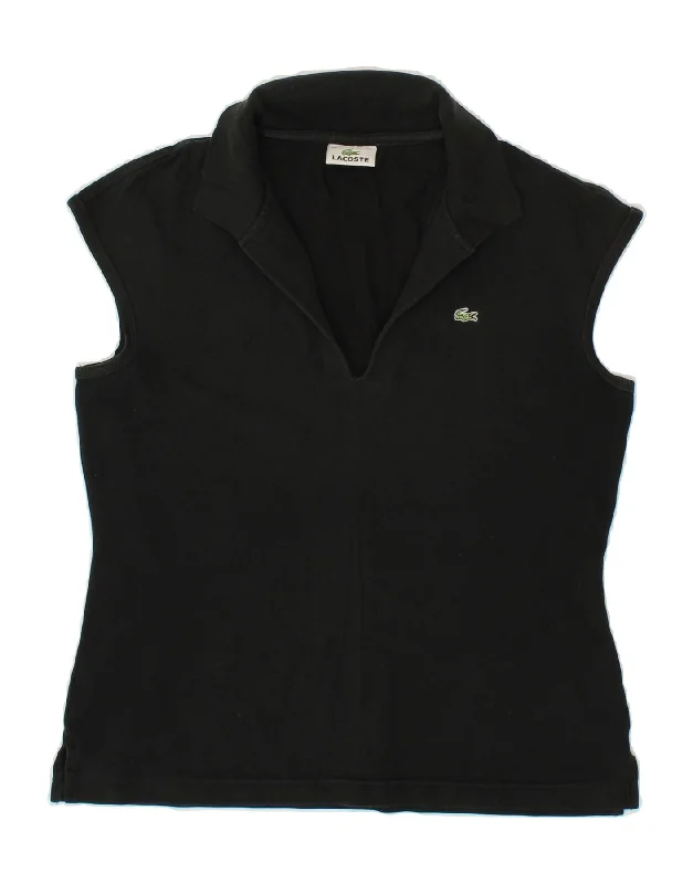 LACOSTE Womens Polo Shirt Size 42 Large Black Cotton Classic Denim Short Sleeve