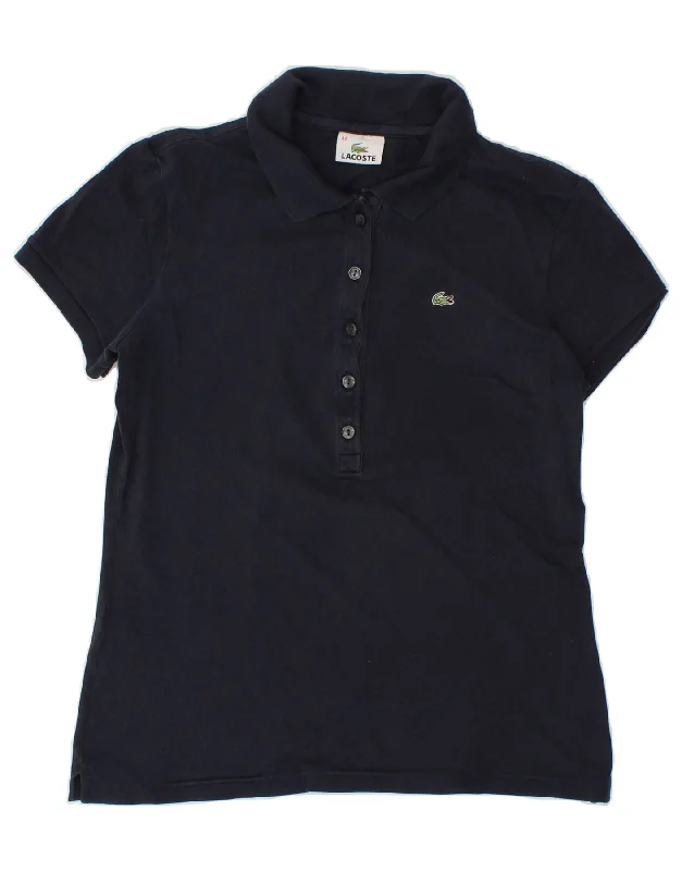 LACOSTE Womens Polo Shirt Size 44 Large Navy Blue Cotton Chic Button-Up Short Shirt