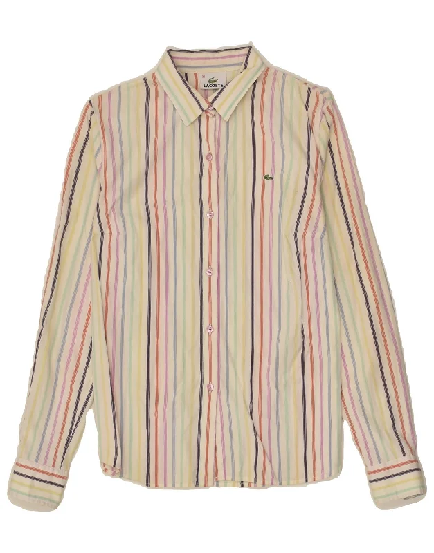 LACOSTE Womens Shirt Size 38 Medium Multicoloured Striped Cotton Elegant Longline Short Shirt