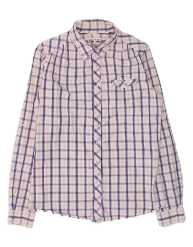 LACOSTE Womens Shirt Size 40 Medium Pink Check Cotton Casual Button-Down Short Shirt LACOSTE Womens Shirt Size 40 Medium Pink Check Cotton Casual Button-Down Short Shirt