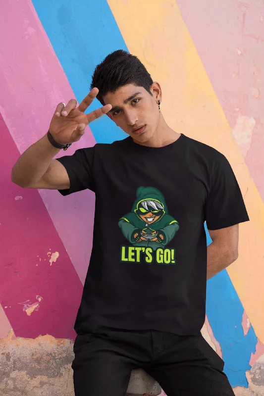 Lets Go Printed Tshirt by UQ(Black) Classic Basic Short Shirt