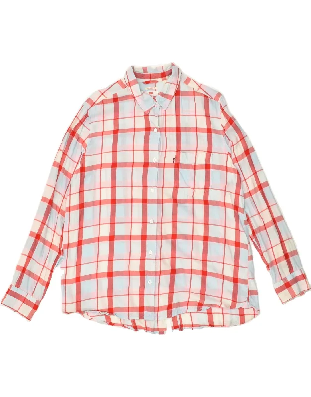 LEVI'S Womens Shirt UK 16 Large Red Check Cotton Elegant Button-Down Short Shirt