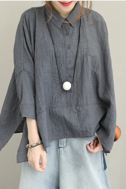 Loose Casual Cotton Shirt Women Blouse For Autumn Q1357 Relaxed Button-Down Short Shirt Loose Casual Cotton Shirt Women Blouse For Autumn Q1357 Relaxed Button-Down Short Shirt