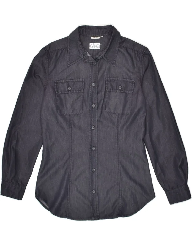 MARELLA Womens Denim Shirt UK 12 Medium Navy Blue Casual Ruffle Short Shirt