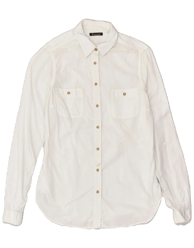 MASSIMO DUTTI Womens Shirt UK 10 Small White Relaxed Fit Short Sleeve Top