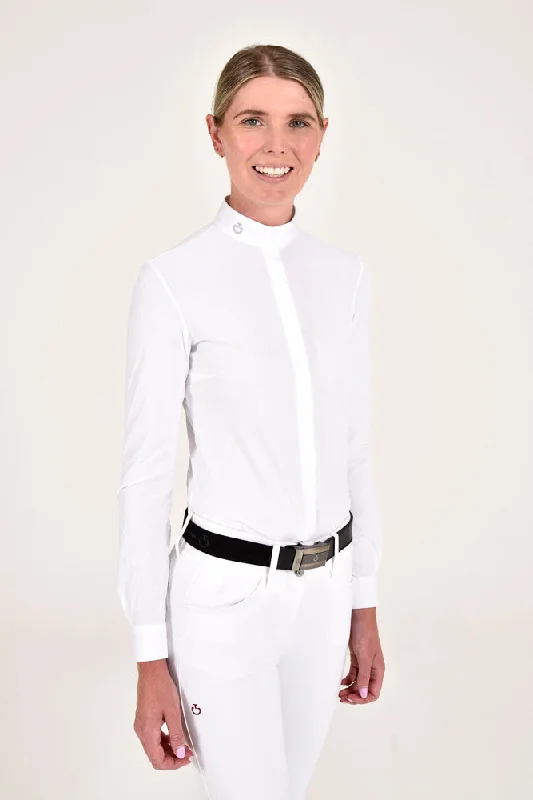 Mini Orbit Flock Long Sleeve Shirt - White Cozy Knit Short Sleeve Top