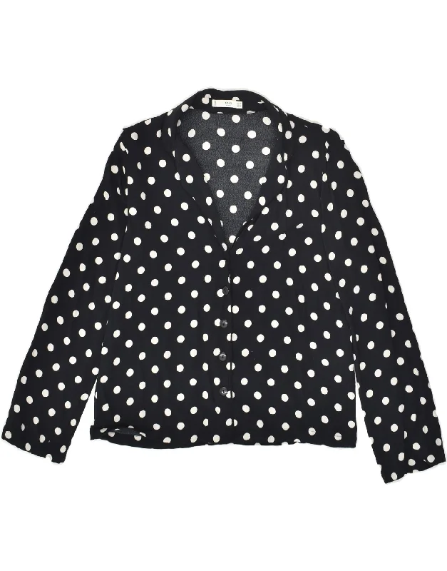 MNG Womens Shirt UK 14 Medium Navy Blue Polka Dot Viscose Classic Cropped Short Sleeve MNG Womens Shirt UK 14 Medium Navy Blue Polka Dot Viscose Classic Cropped Short Sleeve