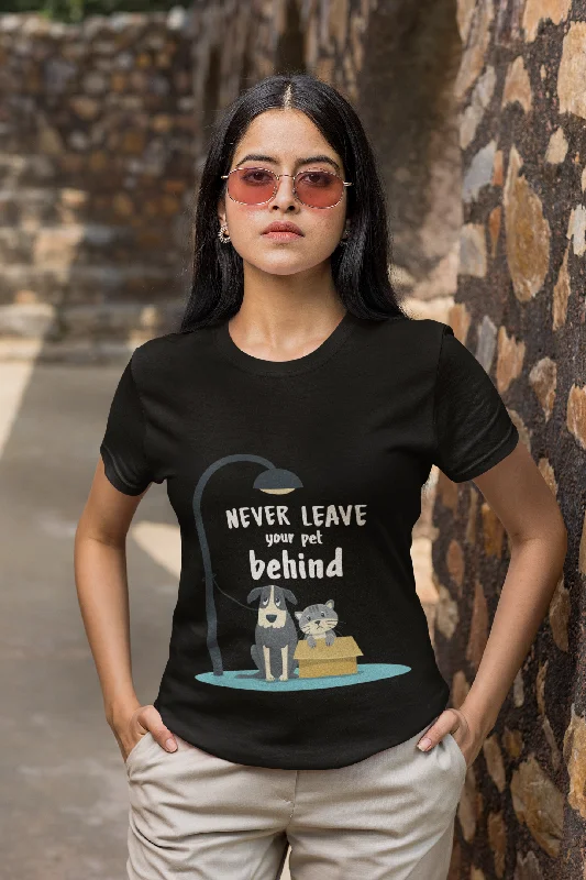 Never Leave Your Dog Printed Tshirt by UQ(Black) Stylish Striped Short Sleeve