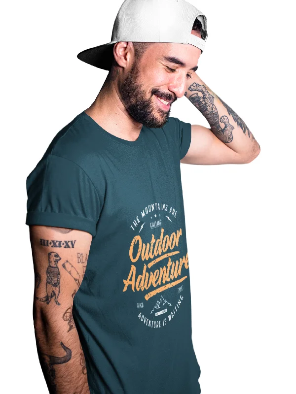 Outdoor Adventure Printed Tshirt by UQ(Petrol Blue) Comfortable Knit Short Shirt