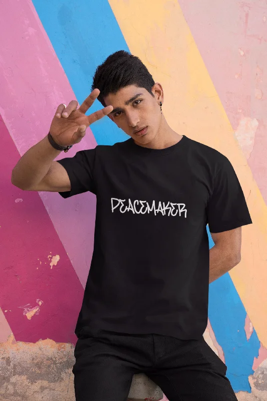 Peacemaker Printed Tshirt by UQ(Black) Stylish Striped Short Sleeve