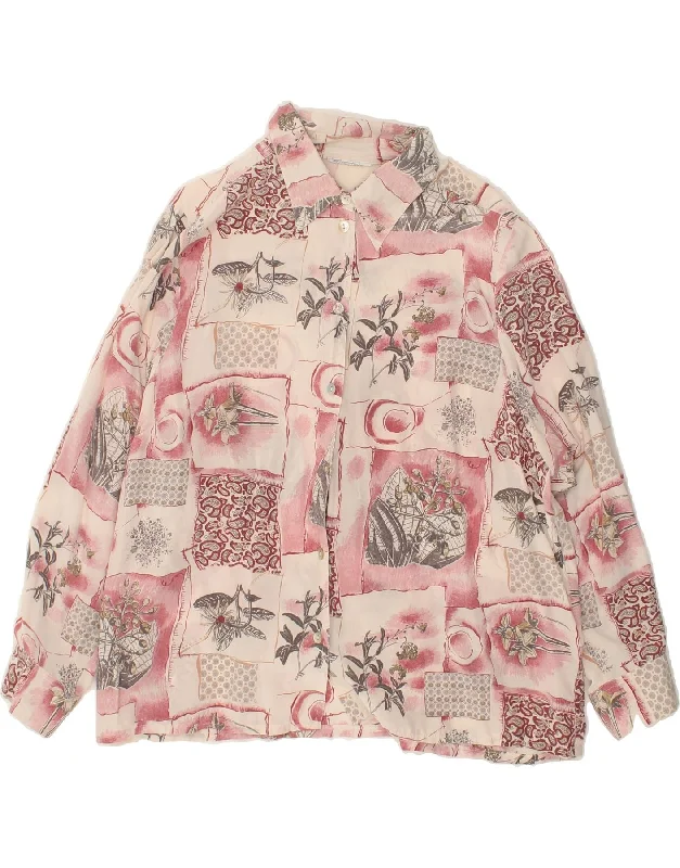 PETER HAHN Womens Shirt UK 20 2XL Pink Patchwork Trendy Short Sleeve Blouse