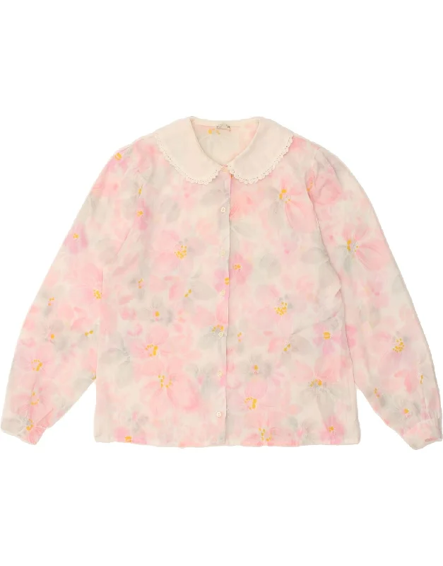 PRIMAVERA FIRENZE Womens Shirt Blouse US 4 Small Pink Floral Polyester Stylish Short Sleeve Top