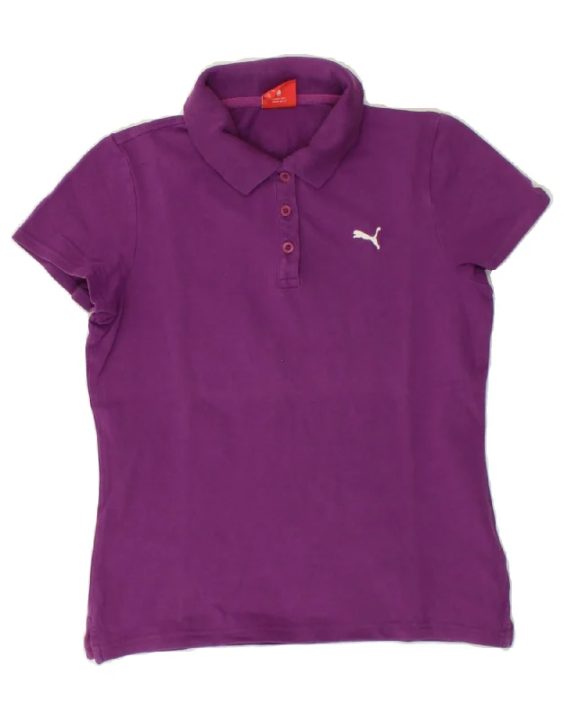 PUMA Womens Polo Shirt UK 12 Medium Purple Chic Button-Up Short Shirt