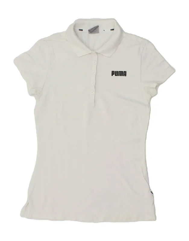 PUMA Womens Polo Shirt UK 8 Small  White Cotton Comfortable Short Sleeve Blouse