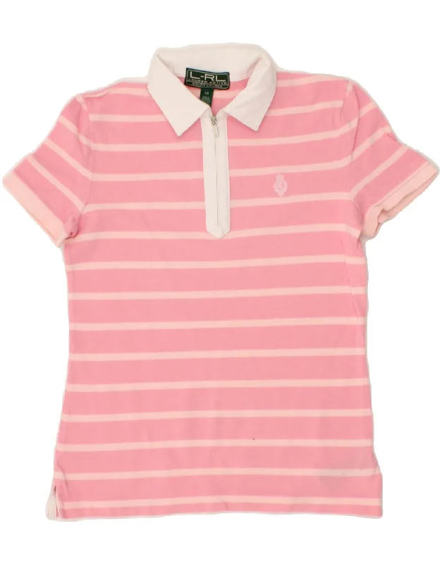 RALPH LAUREN Womens Polo Shirt UK 6 XS Pink Striped Cotton Classic Short Sleeve Tunic RALPH LAUREN Womens Polo Shirt UK 6 XS Pink Striped Cotton Classic Short Sleeve Tunic